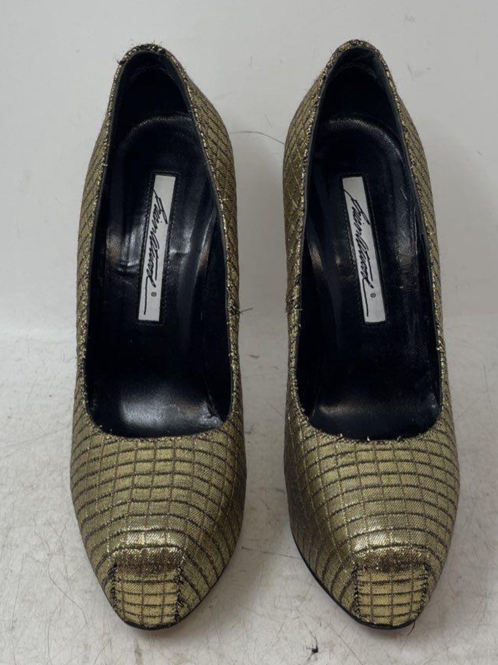 Women’s Brian Atwood Gold Metallic Grid High Heel Platform Pumps Size 36